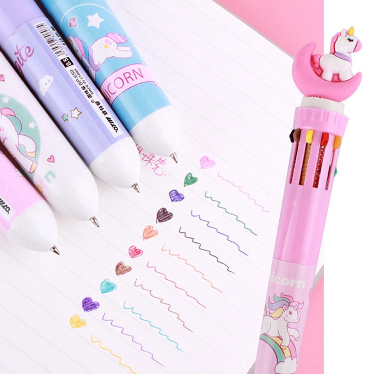 Cartoon 10 Colors Moon Unicorn/Mermaid/Dinosaur/Pig Ballpoint Pens Multi-color Press Ball Pen