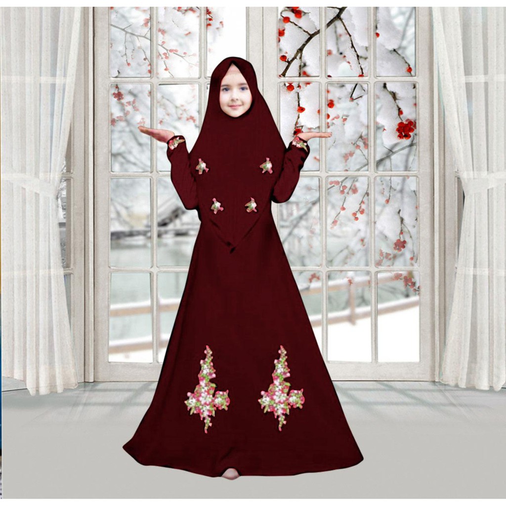 HOPYLOVY - Gamis Anak Perempuan Usia 12 - 14 Tahun Bahan Moscrepe Narsy