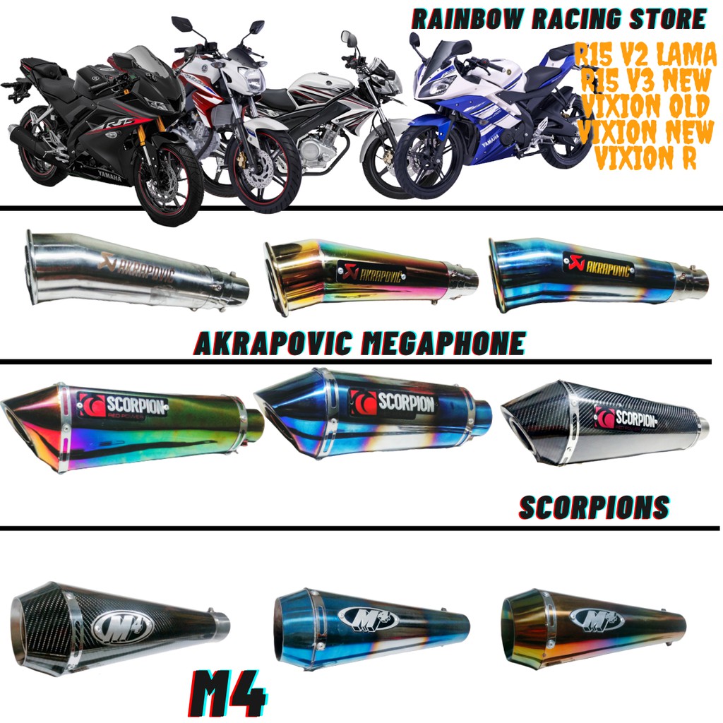 knalpot racing r15 lama r15 v2 new r15 v3 knalpot vixion lama vixion old new R akrapovic m4 scorpion