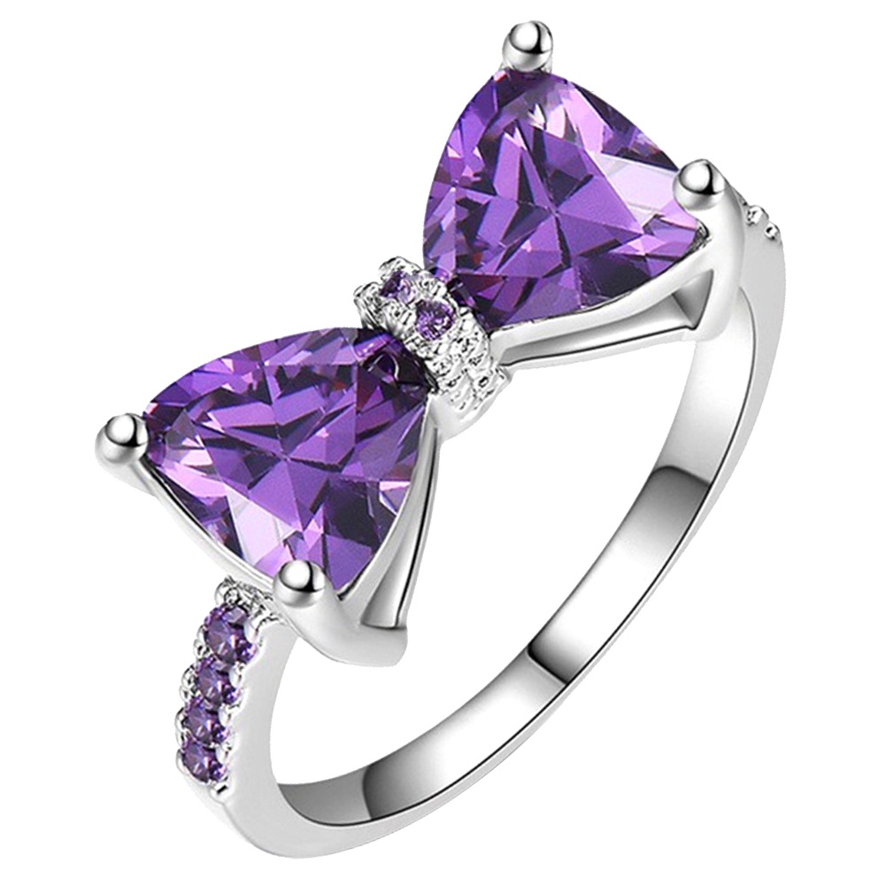 Hu Hu Hu Hu Hu Alat Bantu Pasang Kacamata♡ Cincin Wanita Hias Batu Amethyst Imitasi Bentuk Pita Untuk Pesta Pernikahanpertunangan