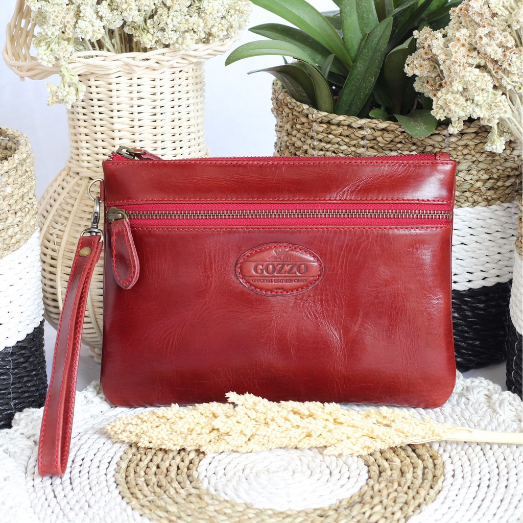 CLUTCH WANITA KULIT SAPI PULL UP ASLI LAILY DOUBLE ZIPPER / FREE GRAVIR NAMA