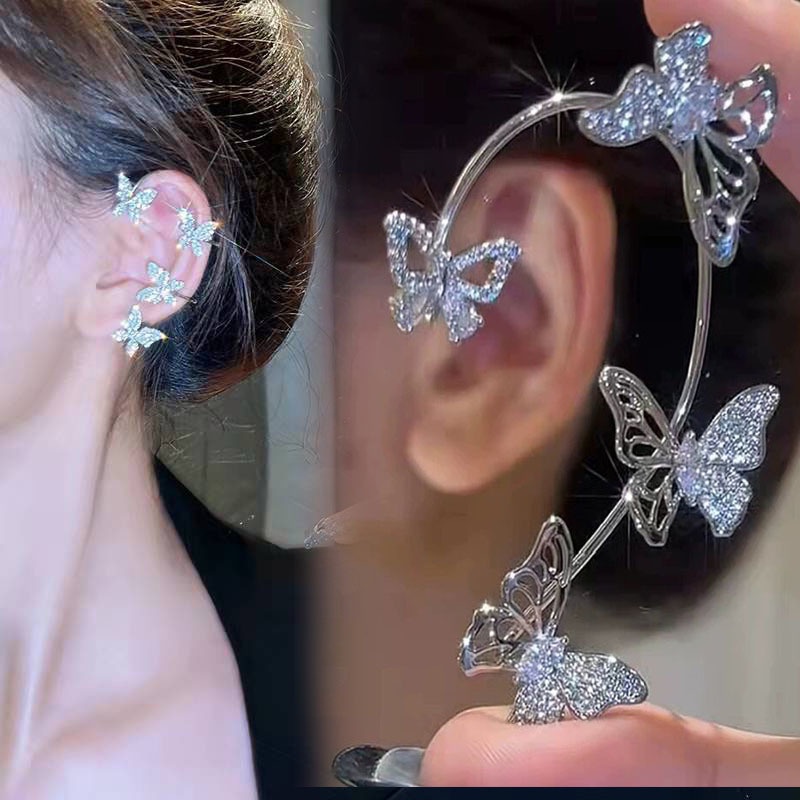 Anting Stud Kait Desain Kupu-Kupu Aksen Berlian Imitasi Gaya Korea Minimalis Untuk Wanita