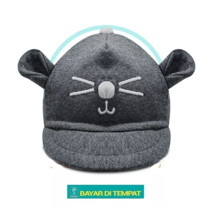 Topi Bayi/Topi Anak/Topi Apolo Bayi. Usia 0 - 2 Tahun-KUCING [ABU TUA]