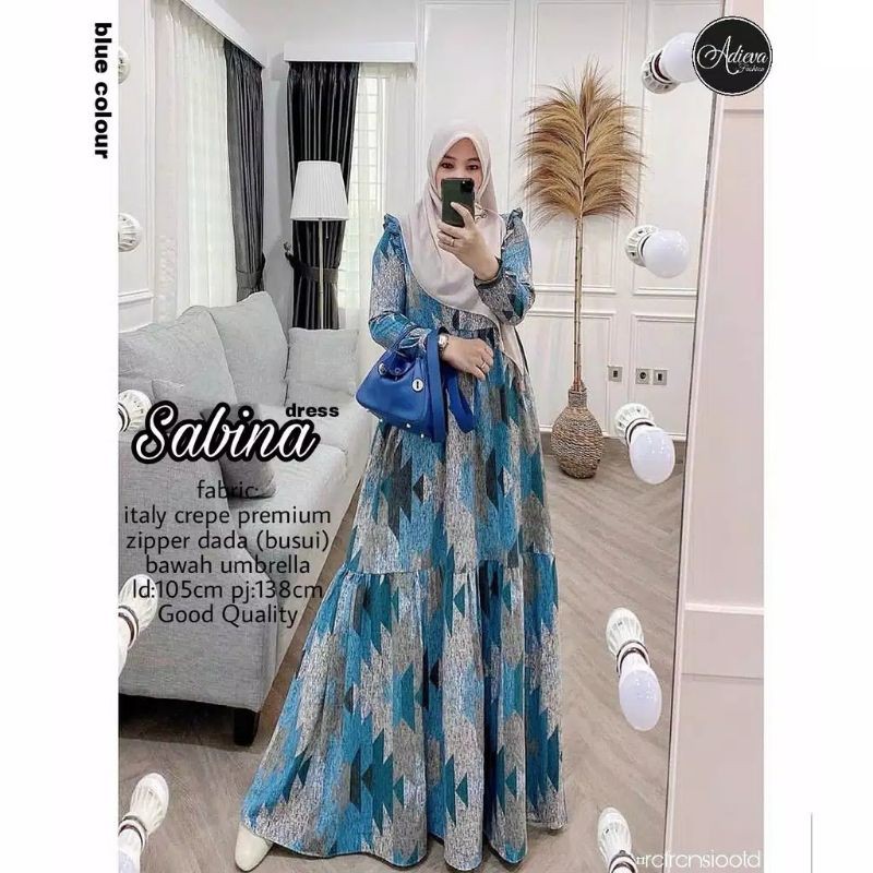 Gamis,Wanita Muslim,Gamis Premium,Gamis Motif Sabina Dress,Original Adieva Mat Italy Crepe Premium