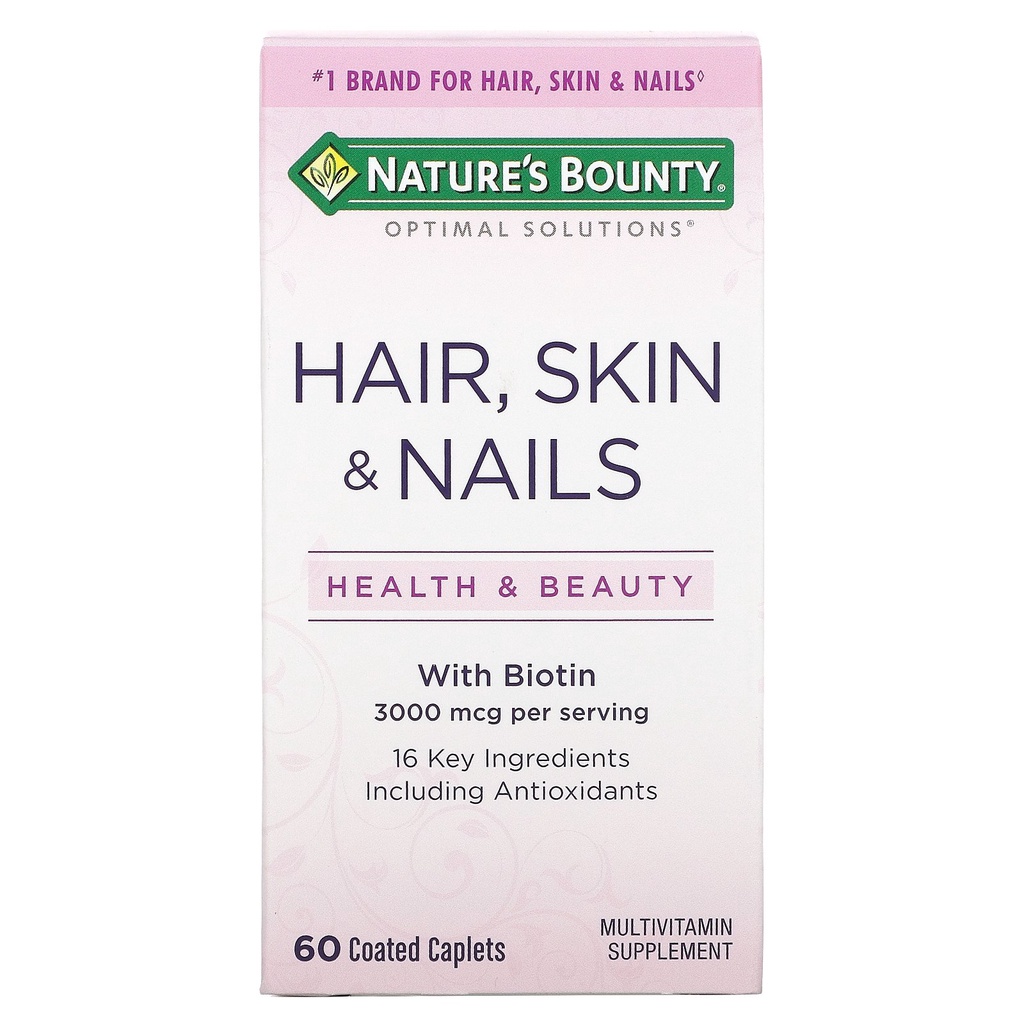 Natures Bounty Hair Skin & Nails 3000 mg 60 Caplets Biotin