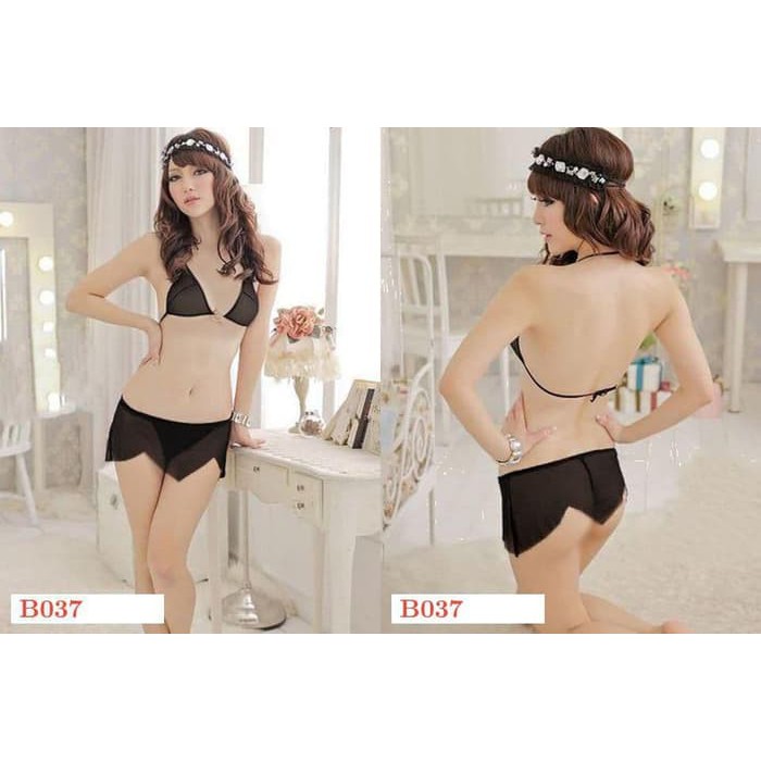 Beachwear Wanita - Bikini Set - Bikini B037 - Bikini Skirt Halterneck Hitam Transparan Produk