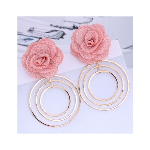 LRC Anting Tusuk Fashion Rose Flower Metal Circle Stud Earrings A63306