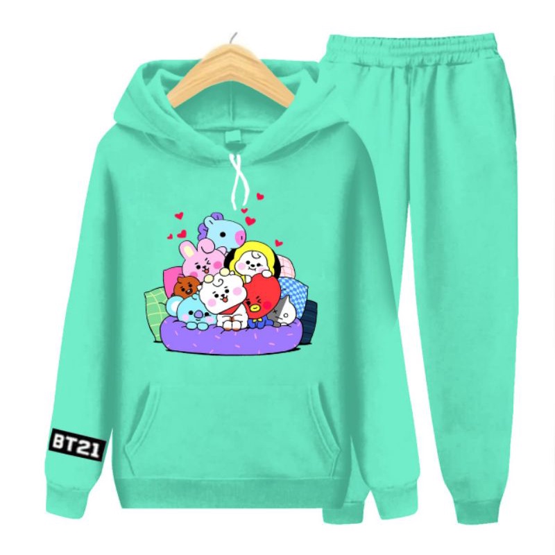 Setelan sweater anak perempuan/Hoodie BT21 Korea kekinian/umur 3-17 tahun/bisa COD