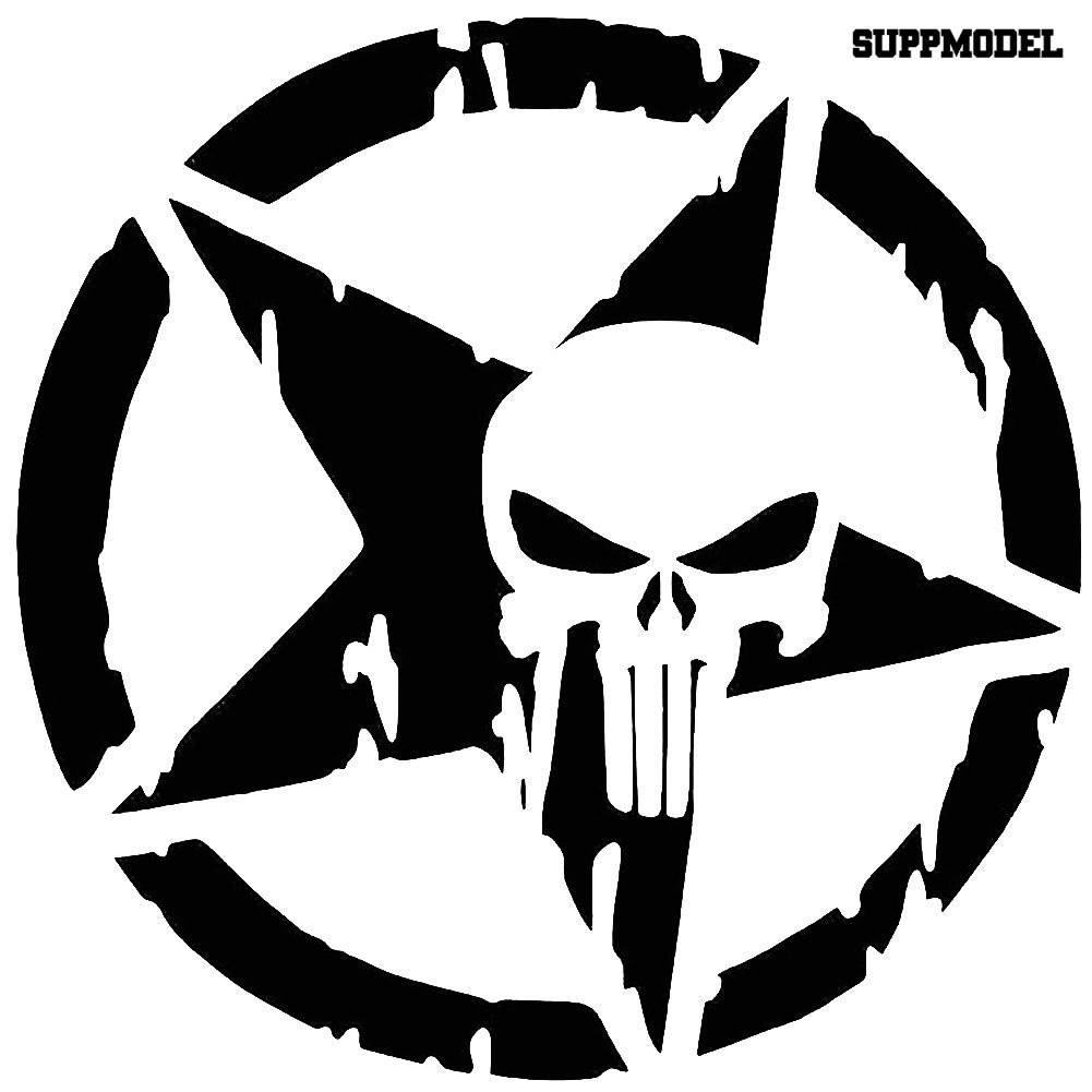 Stiker Decal Motif Tengkorak Punisher Pentagram Untuk Dekorasi Bodyjendela Mobil