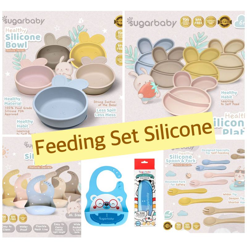 Sugar baby mangkok set bayi Mangkok Piring Sedok Garpu  silicone feeding set makan bayi Sugar baby Sugarbaby nature