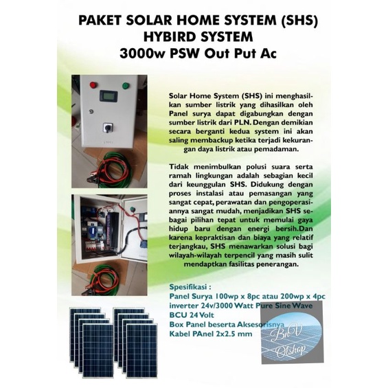 Pembangkit Tenaga Surya sistem Hybrid 3000watt PSW