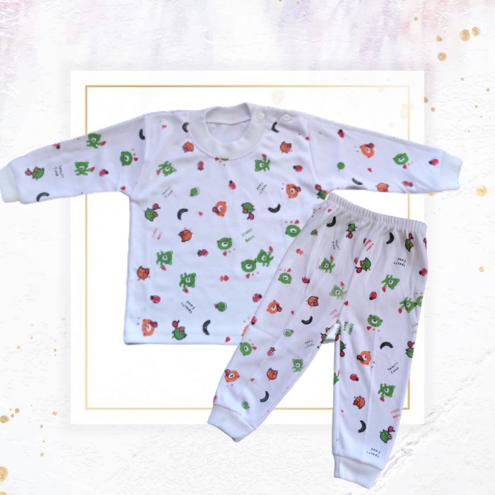 Baju Anak Laki Laki | Setelan Baju Bayi Putih FULL PRINT 6-12m