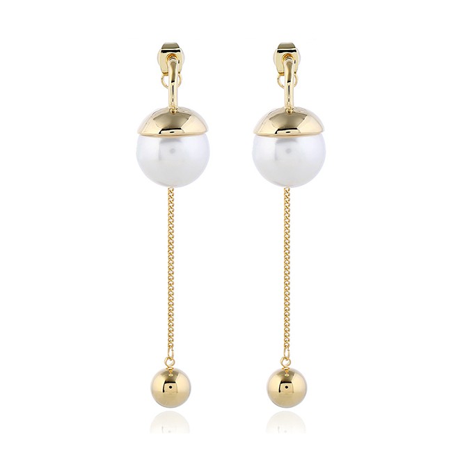 LRC Anting Tusuk Fashion Gold Geometric Pearl Earrings F49320
