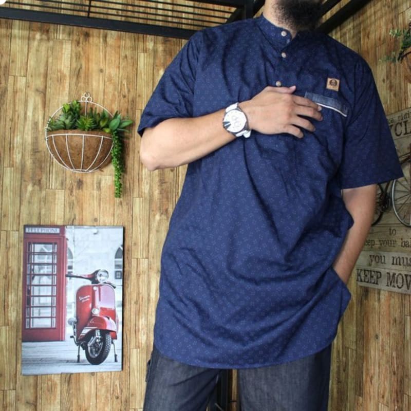 Kurta Al Amwa Premium Motif - Baju Koko Gamis Pakistan Navy