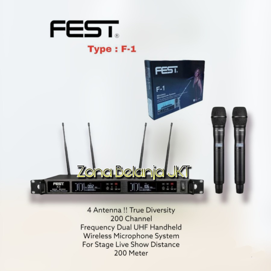 Microphone - Mic Wireless UHF Digital FEST F1 Dua Mic Handle Original