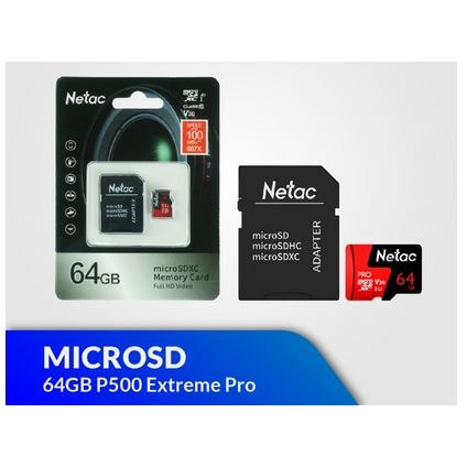 Netac MicroSD 64GB V30 A1 C10 - P500 Extreme Pro Read speed 90-100MBs