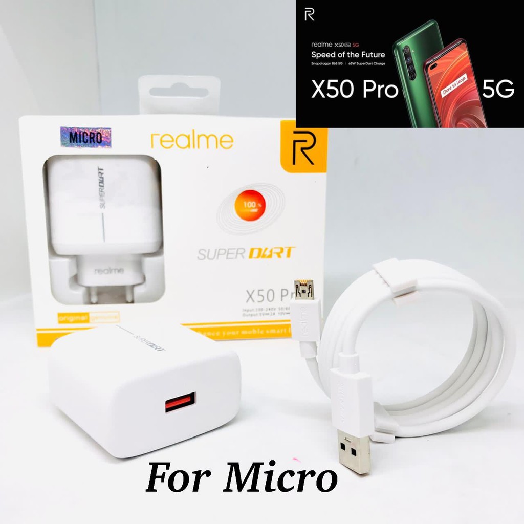 Travel Charger Super dart Vooc Realme X50 Pro Fast Charging Original for Micro USB &amp; type-c