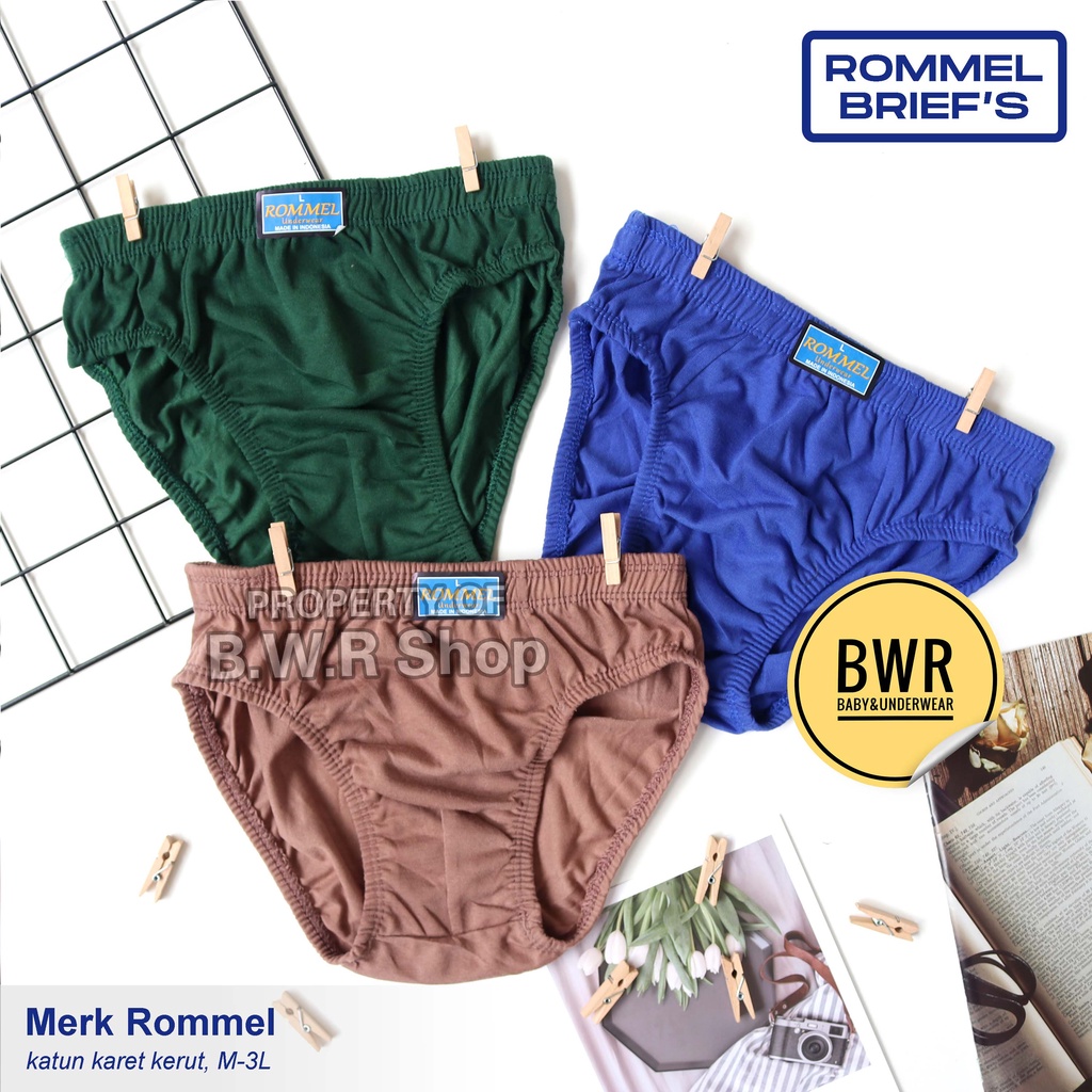 [ 6pc ] CD ROMMEL Karet Kerut / Celana Dalam Pria Romel Murah Berkualitas Warna Polos | Bwr