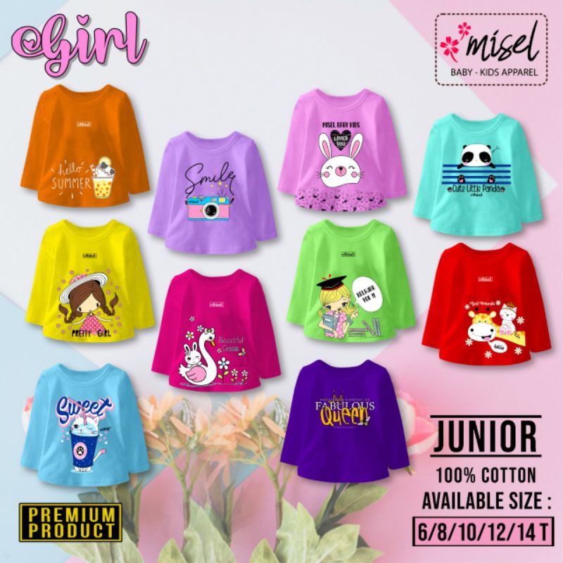 JUNIOR MISEL Kaos Anak Perempuan LENGAN PANJANG 6-13 tahun