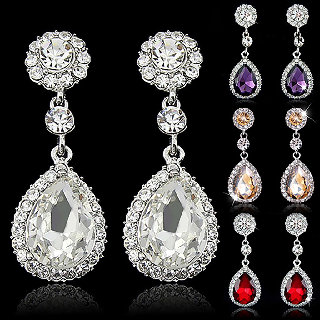 OW@ Women Luxury Water Drop Chandelier Earrings Rhinestone Ear Drops Jewelry for Daily Life