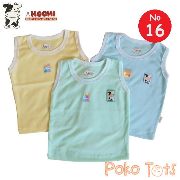 Hachi Kaos Singlet Ukuran 16 Tangan Buntung Bayi dan Anak Warna Polos