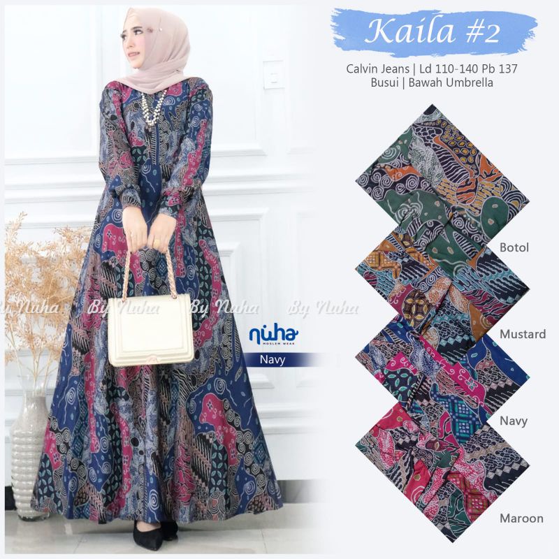 Gamis Jumbo Kaila #2 Maxy Terbaru Gamis Calvin Jeans Motif Batik Gamis Printing Jumbo XXL-XXXXL Ori 