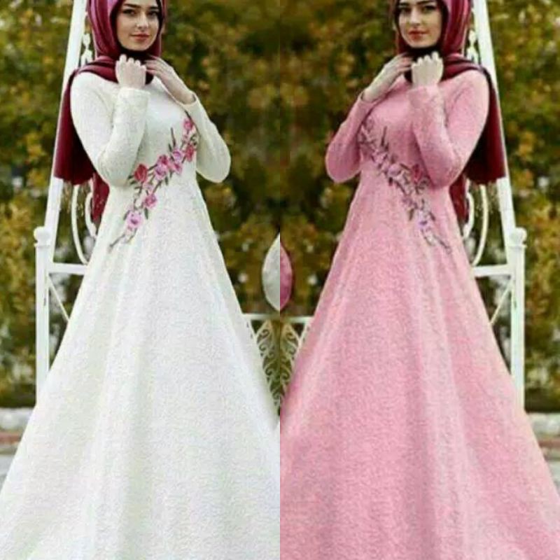 Gamis Dubai Brokat Gamis Brokat Bordir Gamis Pesta Baju Muslim Wanita Pakaian Muslim Wanita