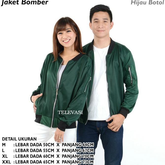 New Style Jaket Bomber Unisex Hijau Botol Size M-Xxl - Hijau Tua, M