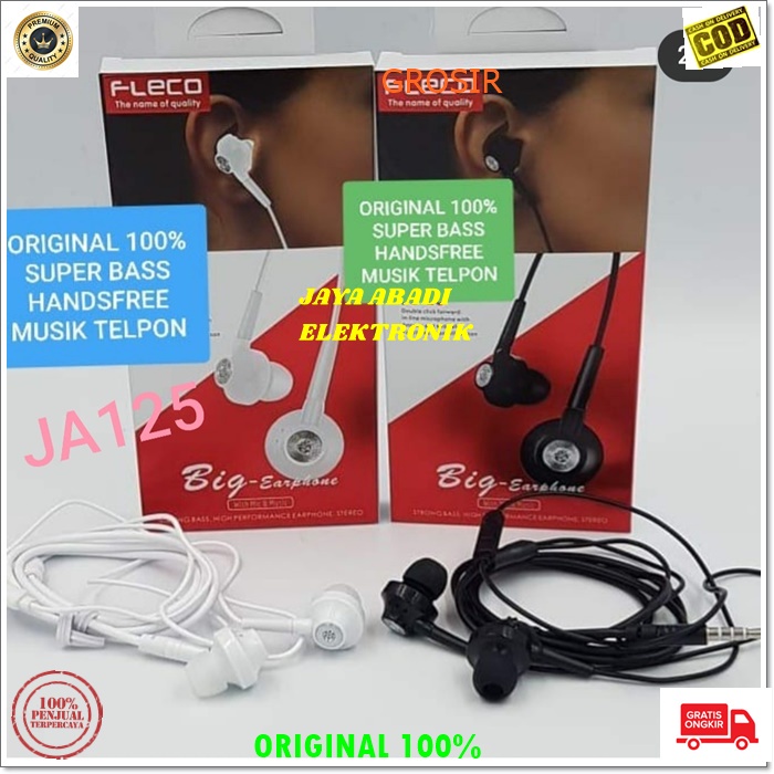 J125 ORIGINAL HANDSFREE FLECO KABEL IN EAR  KARET TEBAL SUPER BASS HEADSET HANDSFREE EARPHONE MUSIC VOKAL AUDIO SOUND EARPOD music mic mp3 musik audio sound universal bazzoka telpon music elektronik aksesoris bisa untuk segala jenis handphone laptop pc