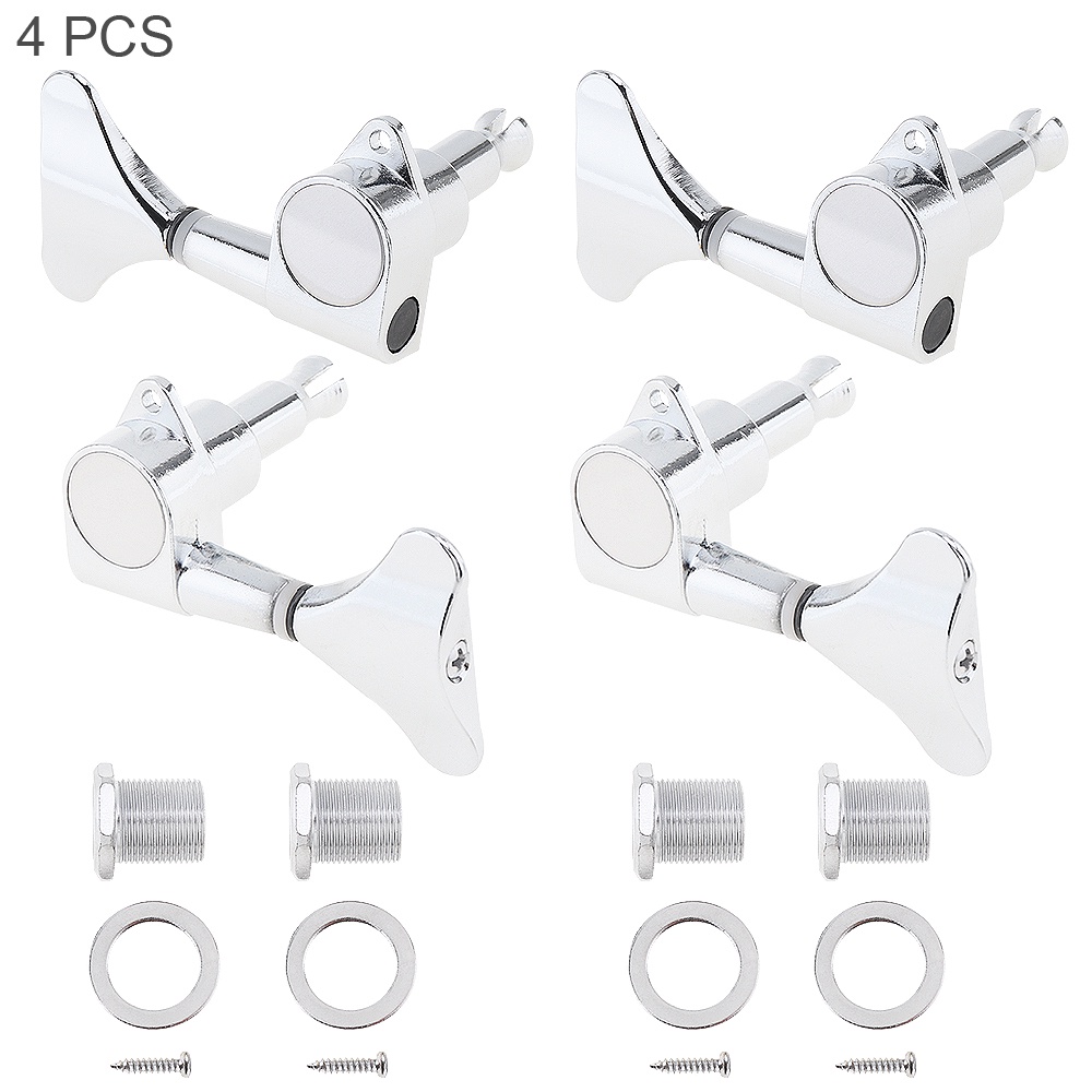 4pcs Tuning Pegs 2R + 2L All Closed Machine Head Warna Silver Untuk Bass