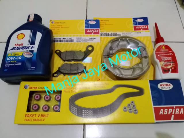 V-Belt set roller + kampas rem depan &amp; belakang + Shell Ax7 matic &amp; gardan for Mio J/Soul GT/X-Ride