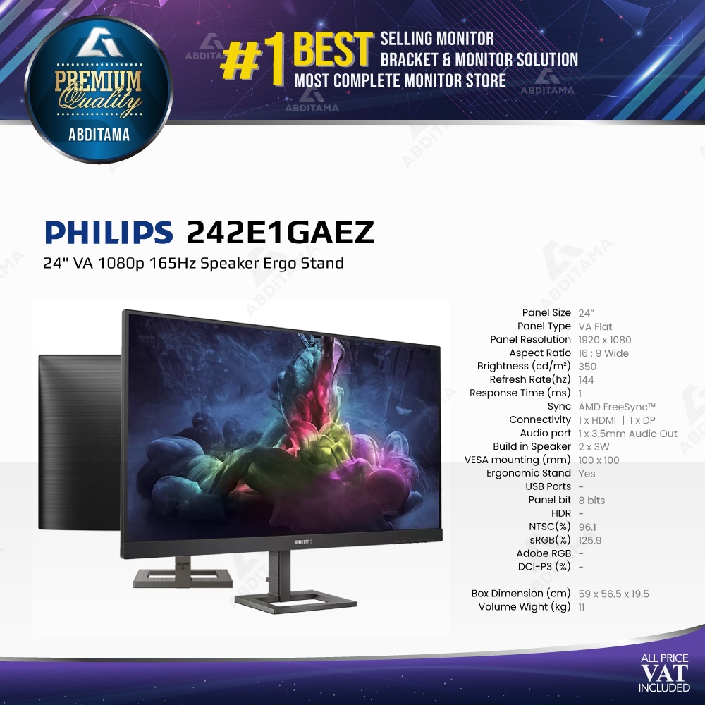 Monitor LED Philips 242E1GAEZ 24&quot; VA 1080p 165Hz Speaker Ergo Stand