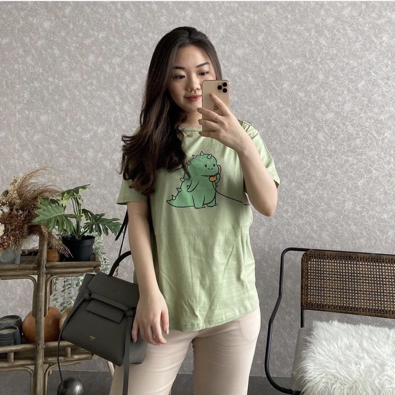 KAOS SAGE GREEN OVERSIZE | BAJU TSHIRT TUMBLR TEE MATCHA AVOCADO DINO TOTORO MINT HIJAU KATUN WANITA