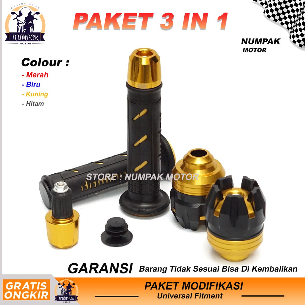 PAKET 3 IN 1 -Handgrip Motor Variasi+Jalu as Roda + Jalu Stang Motor -Warna Gold