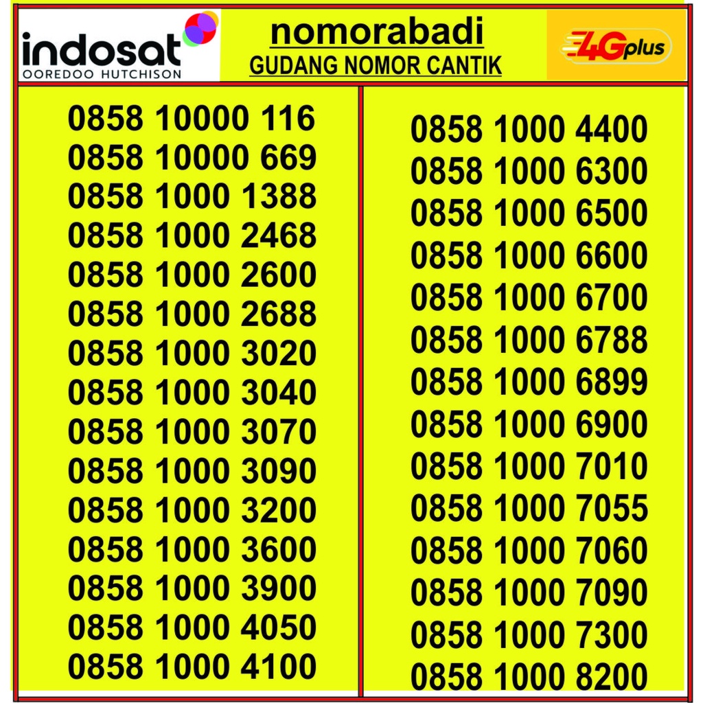NOMOR CANTIK INDOSAT 4G 0858 1000 H500