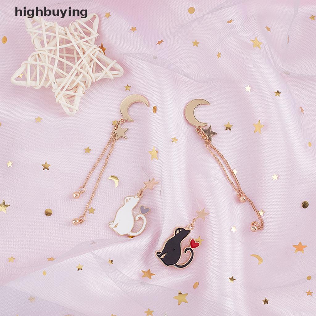 Hbid Anting Tusuk Asimetris Model Bulan / Bintang / Kucing Lucu Untuk Wanita