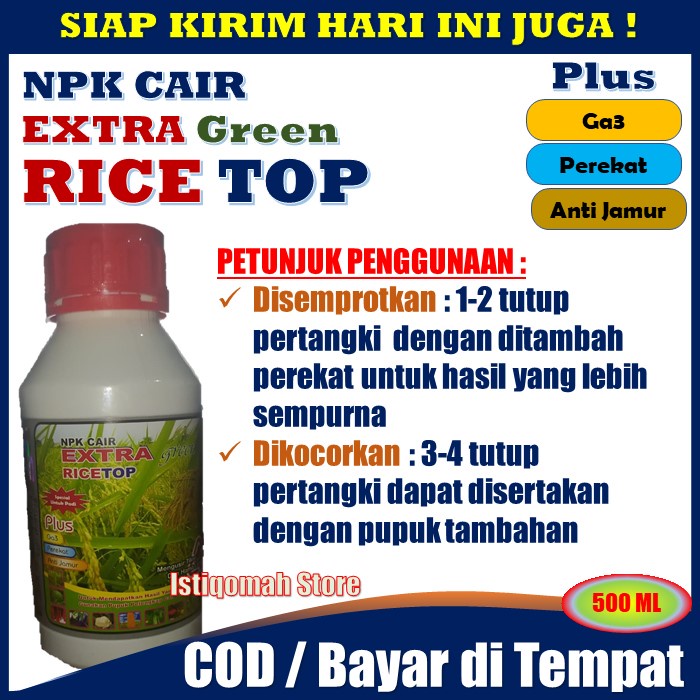 RICETOP 500ml - Obat Semprot Hama Tikus &amp; Hama Lainnya Menambah Bobot Gabah Padi - Pupuk NPK Cair untuk Meningkatkan Pertumbuhan dan Kwalitas Tanaman Padi, Merangsang Pertumbuhan Pohon &amp; Buah Tanaman Padi secara Menyeluruh - EXTRA GREEN RICE TOP