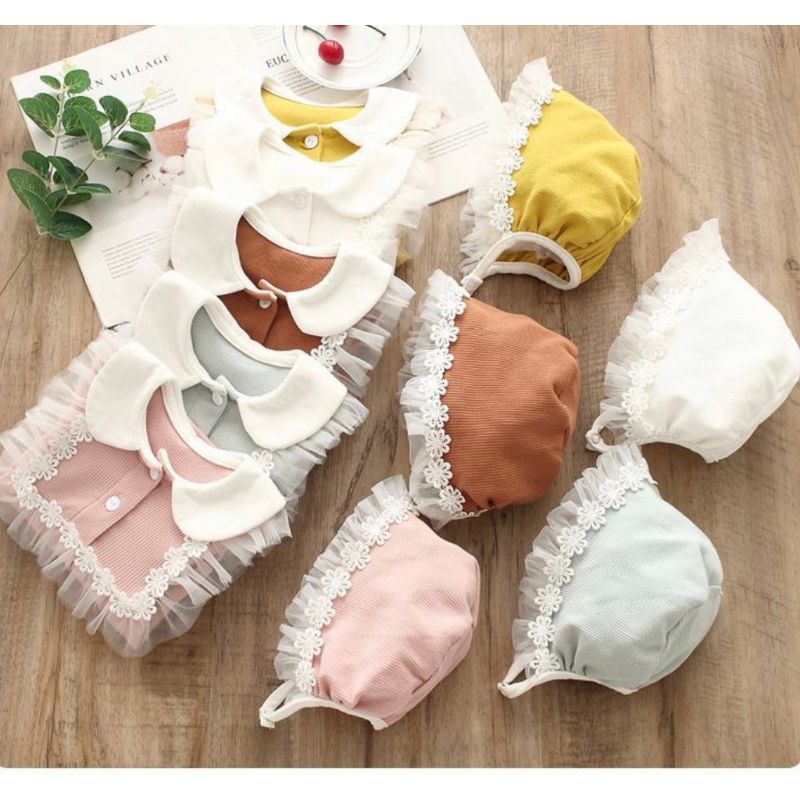 KeysiaCollection Jumper Ruffle Basic Bayi Jumpsuit Romper (Free Topi)