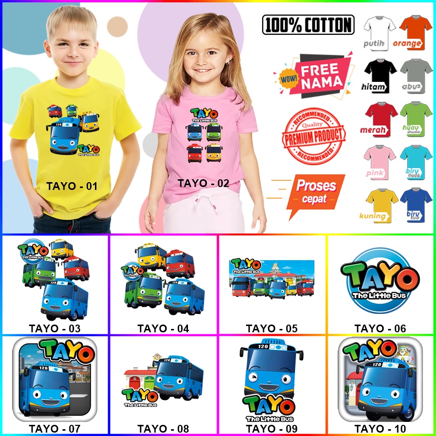 Kaos baju COUPLE  ANAK  TAYO LITTLE BUS FAMILY BANYAK MOTIF [FREE CETAK NAMA]