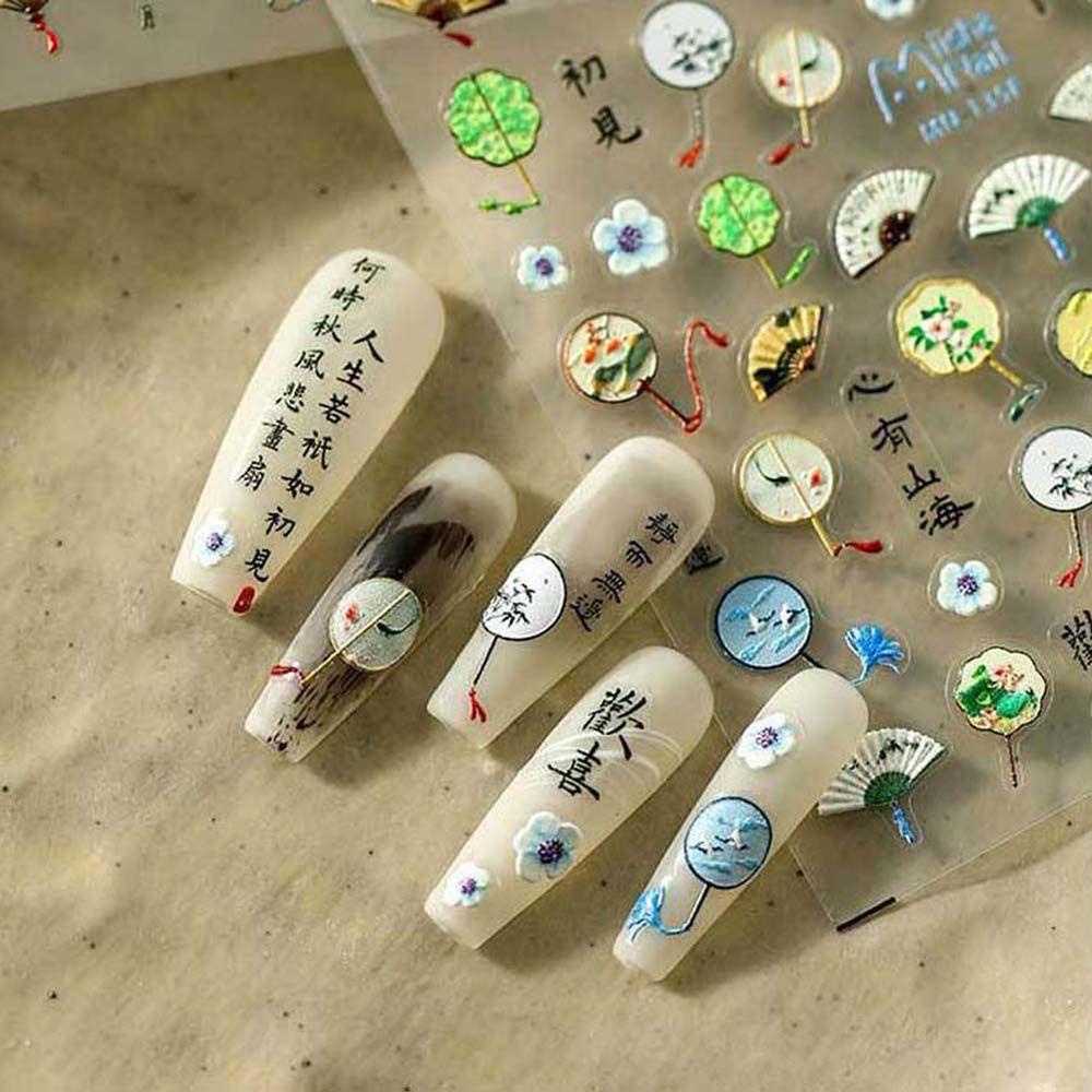Mxbeauty Stiker Kuku Motif Bunga / Kipas Gaya Cina Untuk Aksesoris Manicure / Nail Art Wanita