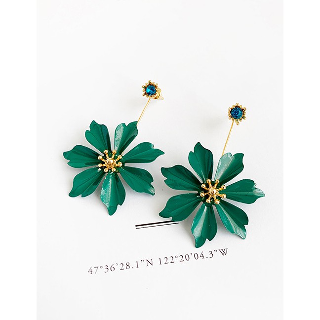 LRC Anting Tusuk Fashion Alloy Diamond Flower Earrings F96680