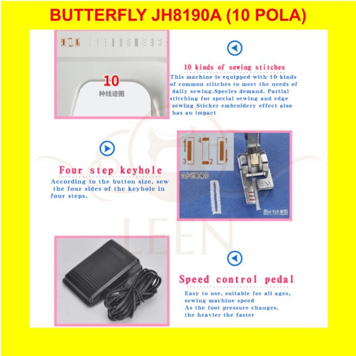 Mesin Jahit Portable BUTTERFLY JH 8190A 10 Pola ORI JH8190A LEEN