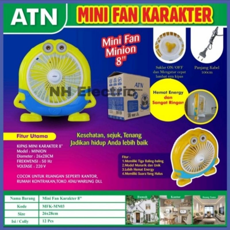 Kipas Angin Karakter Atn - Kipas Angin 8 Inchi Atn - Box Fan Karakter 8&quot; Atn