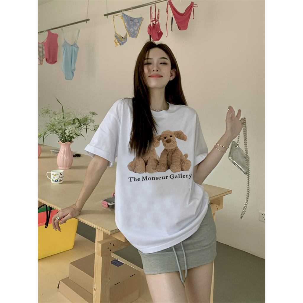 EUNII T-shirt Lengan Pendek Monseur Plush Dog Korean Style/Kaos Atasan Wanita/Baju Kaus Oversize Wanita/Kaos Wanita