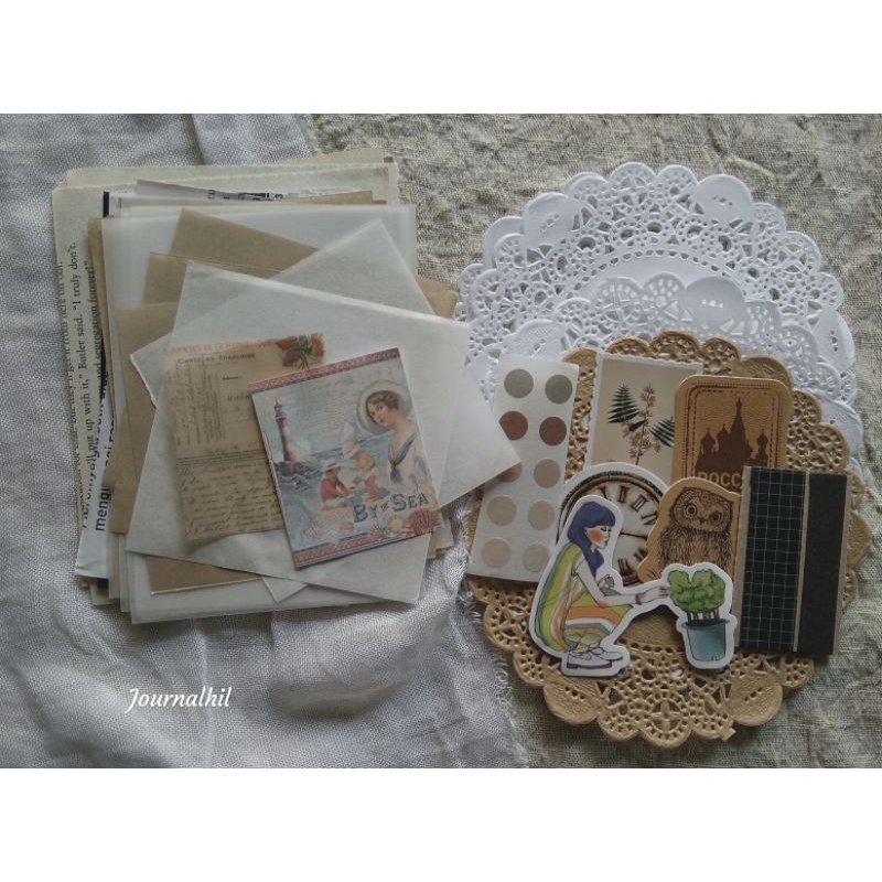 

50 Pcs mini journal kit paper bundle vintage
