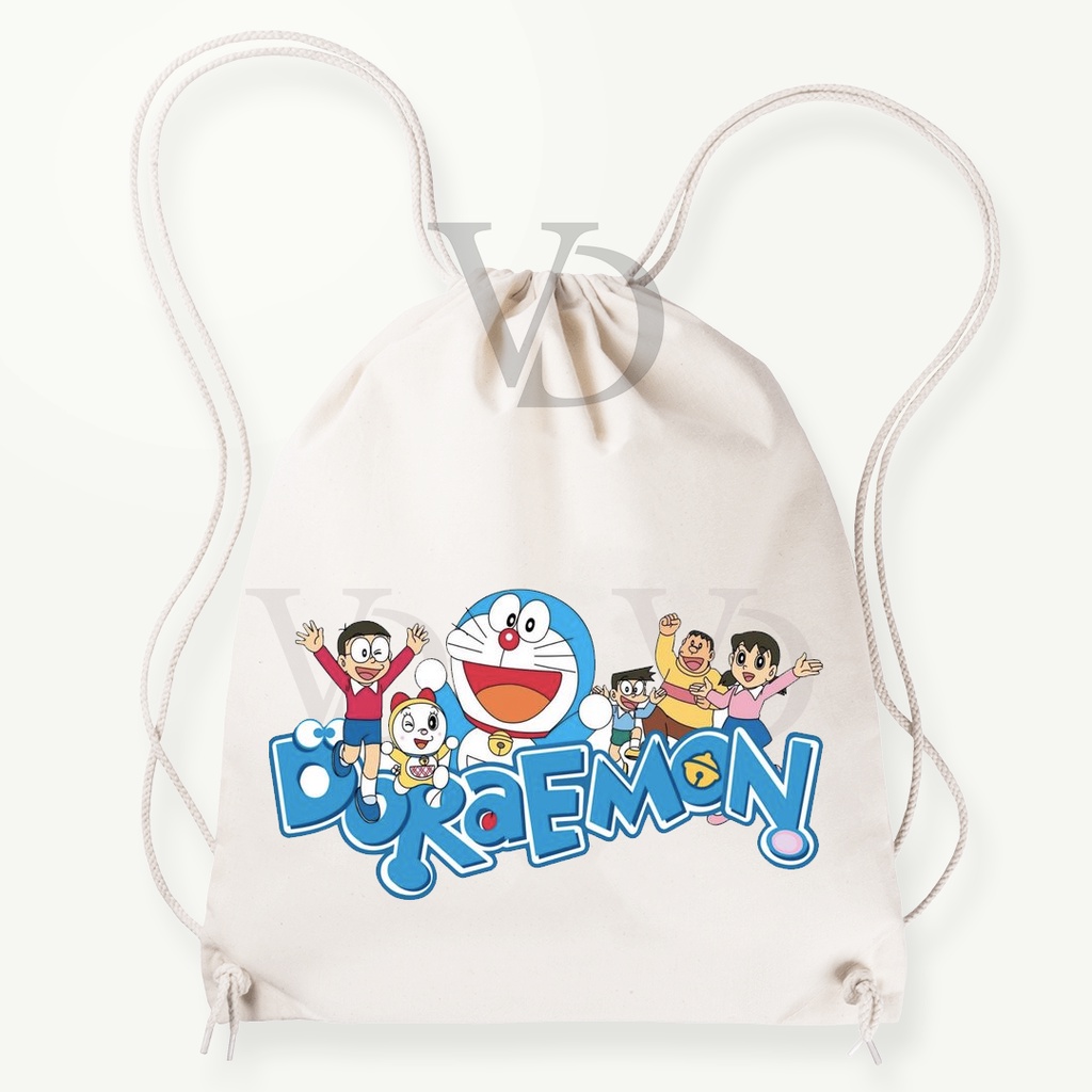 Tas Serut  kanvas  doraemon/ tas serut korea / tas lucu/ tas gendong kanvas / tas custom korea / tas motif animal