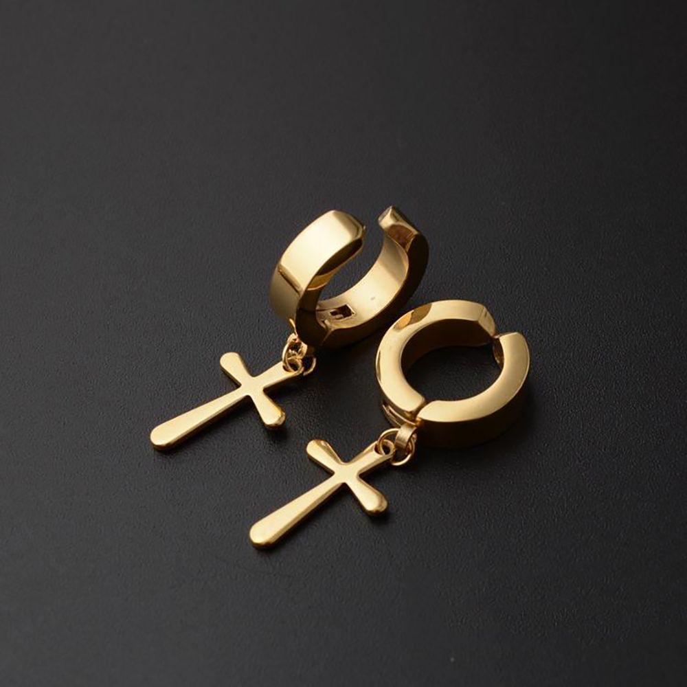 Mxbeauty Anting Klip Salib Gothic Hip Hop Wanita Hadiah Stainless Steel Elegan Anting Tanpa Tindik