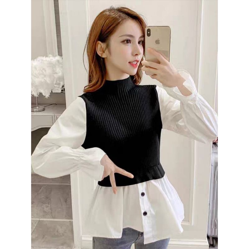 MDLV ~ 1155 KNIT CHARLOTT TOPS BLOUSE KOREA BLOUSE RAJUT LENGAN PANJANG BLOUSE IMPORT FASHION IMPORT