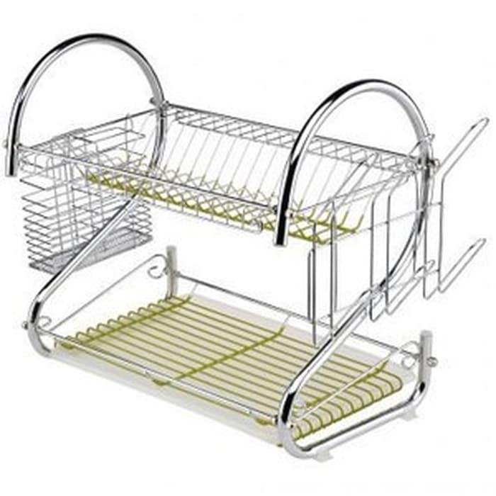 Rak Piring Stainless 2 Layer New Arrival Portable Peralatan Dapur Dish Drainer Ini Mudah Dibersihkan