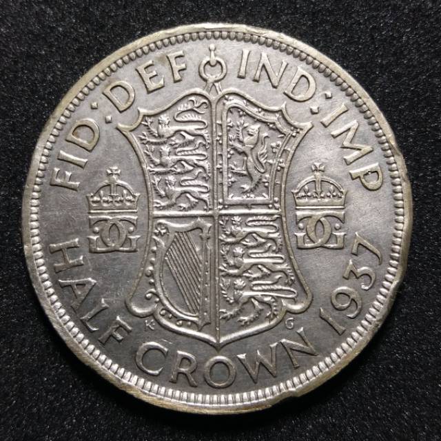 A2 -koin perak kuno inggris half crown george VI 1937 silver coin 32.3mm